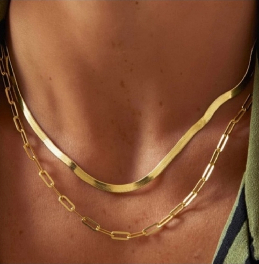 Anthropologie Gold Link Chain Necklace Set